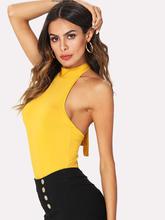 Self Tie Halter Backless Bodysuit