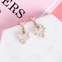 Macanon Pink Heart Shape Pearl Love Diamond Earrings