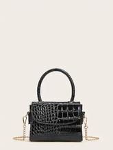 Croc Embossed Chain Flap Satchel Bag