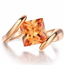 18K Rose Gold Plated Princess Cut Orange Crystal Ring