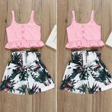 Baby Girls Summer Sling Top Shorts  Flower Pants Suit Outfits Set Summer Clothes