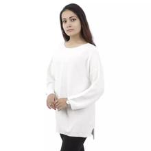 White Solid Long Sweater For Women