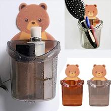 Wall Mounted Self Adhesive Multipurpose  Plastic Stand Teddy Bear Tooth Brush Holder Cup Storage