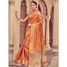 Stylee Lifestyle Full Traditional Jacquard Woven Design With Jacquard Blouse Yellow Saree with Yellow Blouse for Wedding, Party and Festival