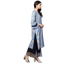 Ishin Women Blue & Navy Blue Viscose Rayon Printed Palazzo