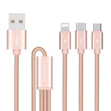 Aafno Pasal USAMS Metal lightning Micro Type C 3-in-1 Nylon Wire USB Charger Cable with Type C Data Transmission