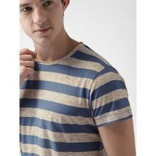 Mast & Harbour Men Blue & Beige Striped Round Neck T-shirt