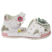 White Floral Patched Sandals For Girls