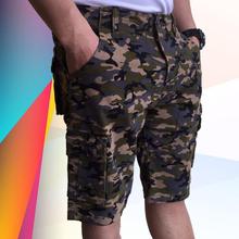 Green Camo Cotton Cargo Shorts For Men