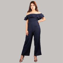 Blue Off Shoulder Floral Jumpsuit For Women By Nyptra