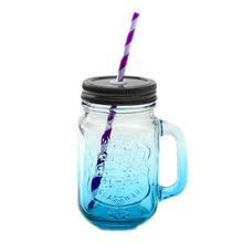 Blue Mason Jar With Straw-1