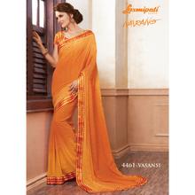 Laxmipati  Printed Orange Georgette Designer Saree with attached Orange Blouse piece for Casual, Party, Festival and Wedding