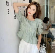 Women Sheer Smocked Green Crop Top