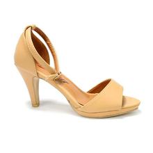 Beige Ankle Strap Heel Shoes For Women - 7201-B