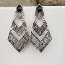 Silver/Black Stoned Layered Earrings For Women