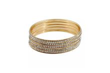 Pack Of 5 Rhinestone Studded Bangles For Women-Golden