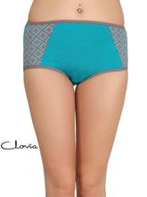 Clovia Teal/Grey Printed Mid Waist Hipster Panty For Women