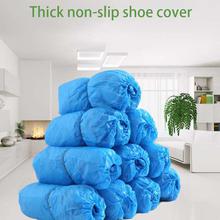 100 Pcs/Bag Waterproof Thicken Boot Covers Plastic Disposable Overshoes Rain Shoes Covers - Blue