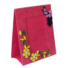 Pink Peacock With Floral Designed Paper Quilled Vertical Table Photo Frame