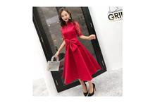 Chic Elegant Bow Tie Red Party Dress Formal Gown