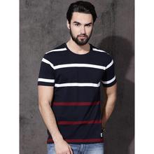 Men Navy Blue Striped Round Neck T-shirt