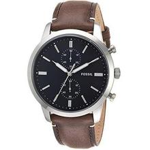 Fossil Men's Silvertone Chronograph Leather Strap Watch with Bracelet