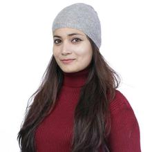 Grey Fitted Mix Cashmere Cap For Women