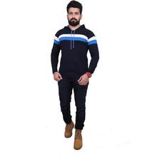 Solid Men's Hooded Dark Blue T-Shirt