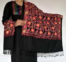 Black Full Embroidered Acrylic Pashmina Shawl for Women