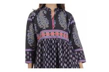 Floral Printed Long Kurti Dress For Women-Black