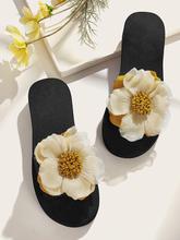 Floral Applique Open Toe Sliders