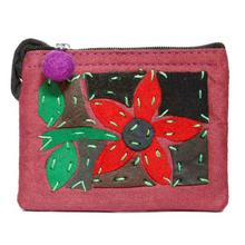 Maroon Floral Embroidered Coin Purse For Women