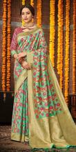 Green/Golden Bordered Silk Saree With Attached Matching Blouse For Women