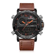 NAVIFORCE  Nf9134 Men Luxury Sports Military Leather Wrist Strap Analog Digital Quartz Double Time Watch