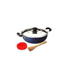 Classic 220mm Non Stick Kadai With Spatula + Rubber Scrubber- Blue