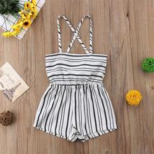 Summer Toddler Baby Kid Girl Off Shoulder  Suspender Pants  Stripe Romper Jumpsuit Playsuit 1-7Yrs Outfit