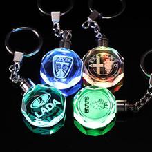 K9 Crystal Car Logo Key Chain Laser Engraved Colorful LED Light Key Ring Glass Keychain Decoration Accessories Pendant Gift