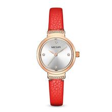 MEGIR 4207 Casual Rhinestones Watch Fashion Quartz Wristwatch With Leather Strap For Women