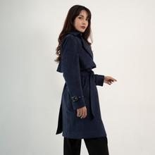 KASA Navy Blue Suede Trench Coat For Women
