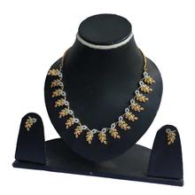 White/Gold  American  Diamond  Embellished  Necklace Set With Earrings for Women