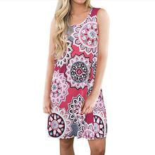 Summer Beach Dress 2019 Women Sleeveless Boho Print Dress