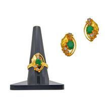 Emerald Swirl AD(American Diamond) Finger Ring with Earring Set for Women