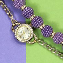 Purple Beaded Bracelet Design Analog Watch For Women