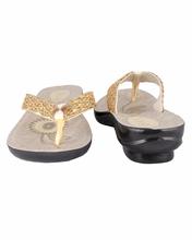 Shikhar Women's Golden Embroidered Strap Toe Slip Sandal