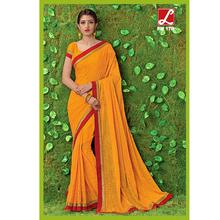 Laxmipati Pattern Design embroidered Yellow  Chiffon Designer Saree with attached Yellow Blouse piece for Casual, Party, Festival and Wedding