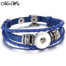 Hot Sale Snap Button Bracelet Bangle Snap Leather Bracelet Retro Handmade Braided Leather Bracelet fit 18MM Snap buttons jewelry