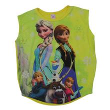 Yellow/Green Two-toned Frozen Printed Sleeveless T-Shirt For Girls