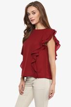 Miss Chase Maroon Polyester Ruffle For Women Queens Kingdom Ruffle Sleeve Top