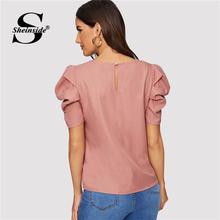 Sheinside Elegant Keyhole Back Puff Sleeve Blouse Solid