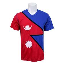 Nepal Flag Print T-Shirt- Red/Blue